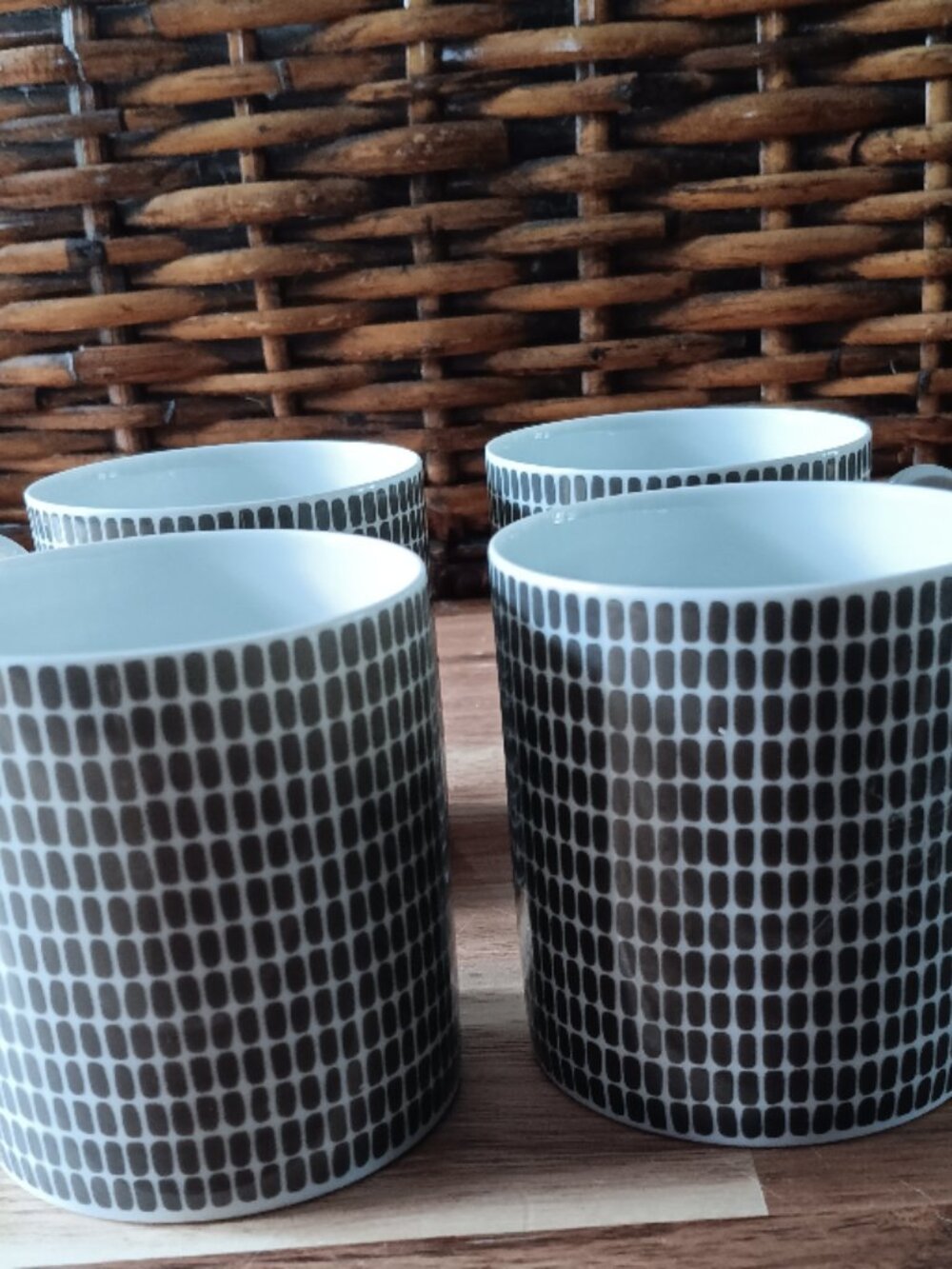 Set of 4 Vintage Continental China Black and White Coffee Mugs